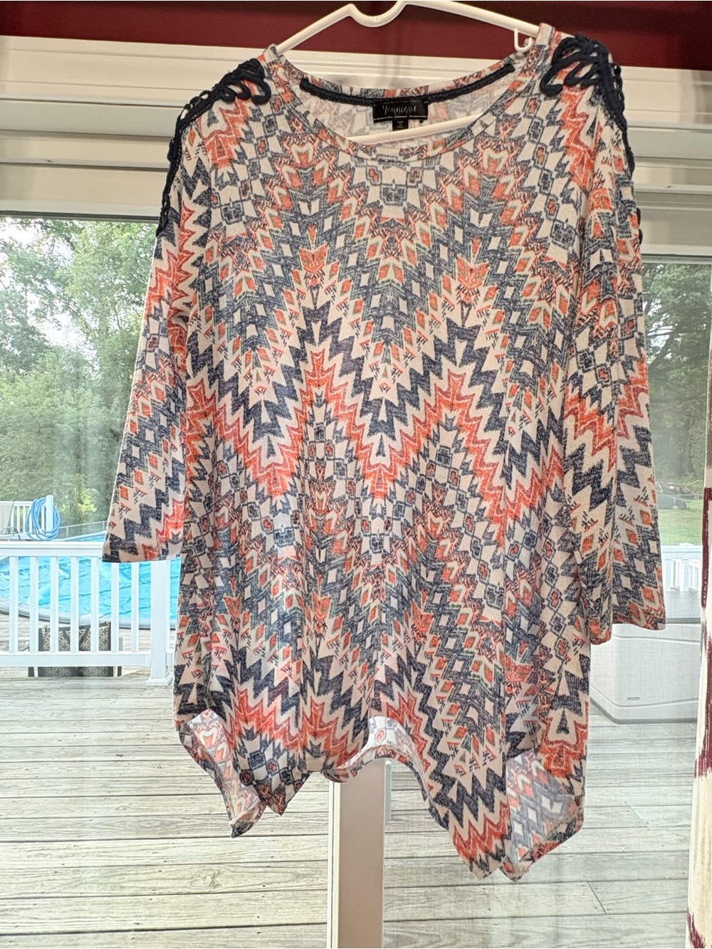 Younique Chevron Print Tunic in Navy & Coral